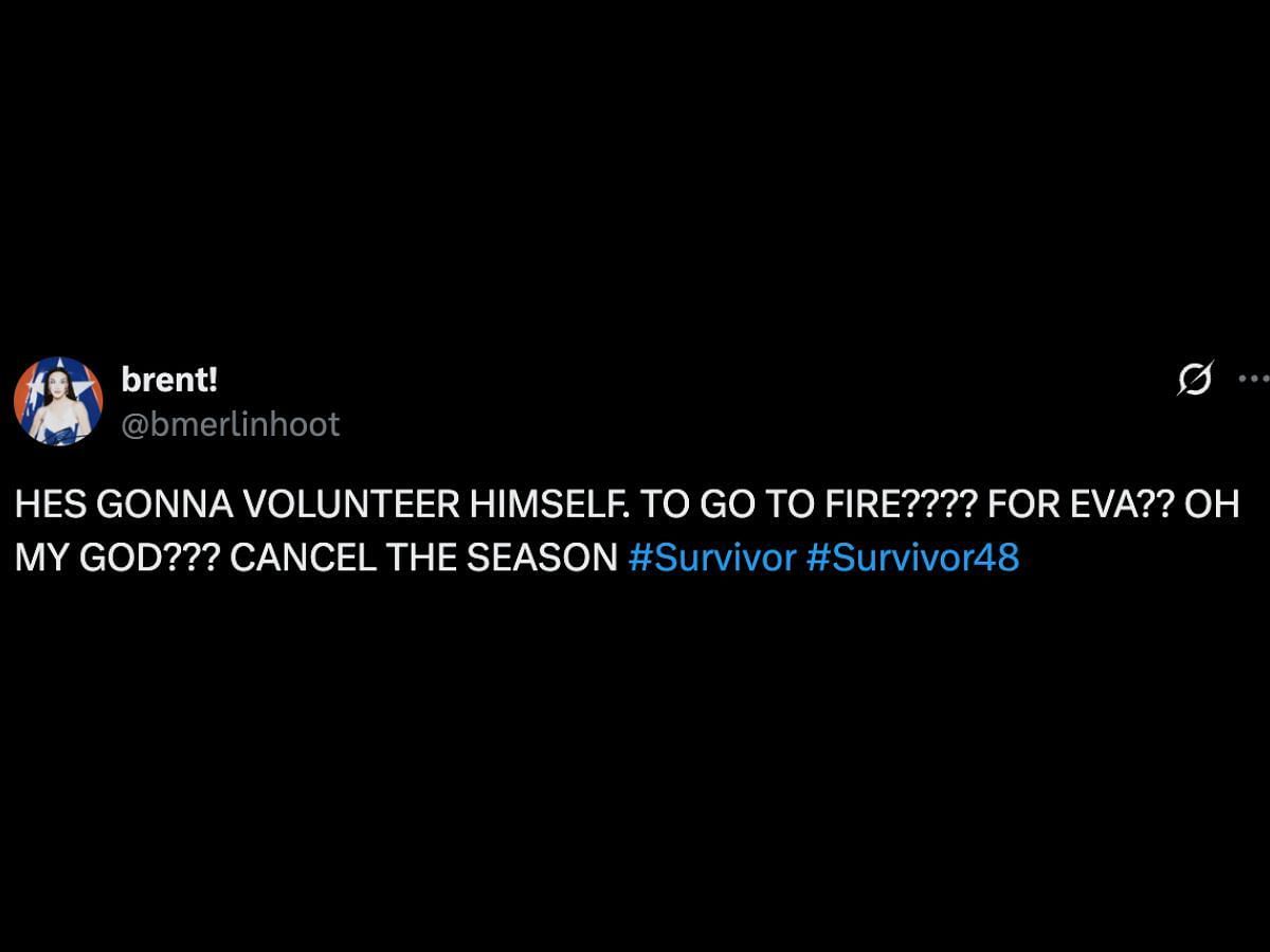 Netizens react to Joe offering to take Eva's place in the fire-making task (Image via X/ @bmerlinhoot)